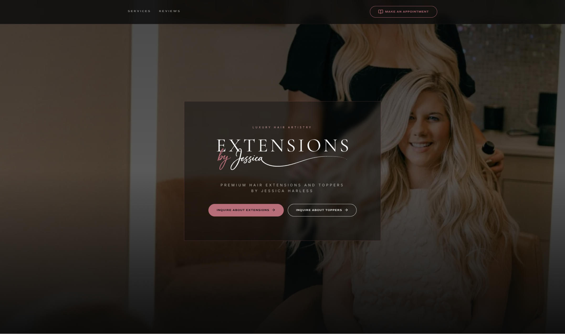 Extensions by Jessica landing page with luxury dark treatment and dual inquiry paths