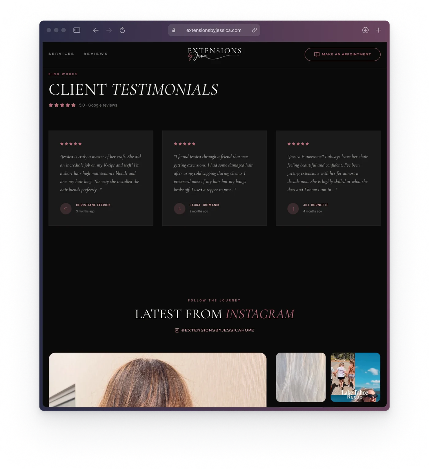 Testimonials and Instagram integration