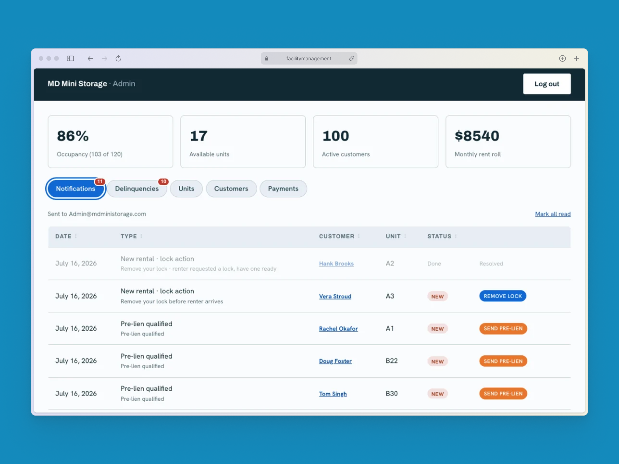 Facility management admin dashboard
