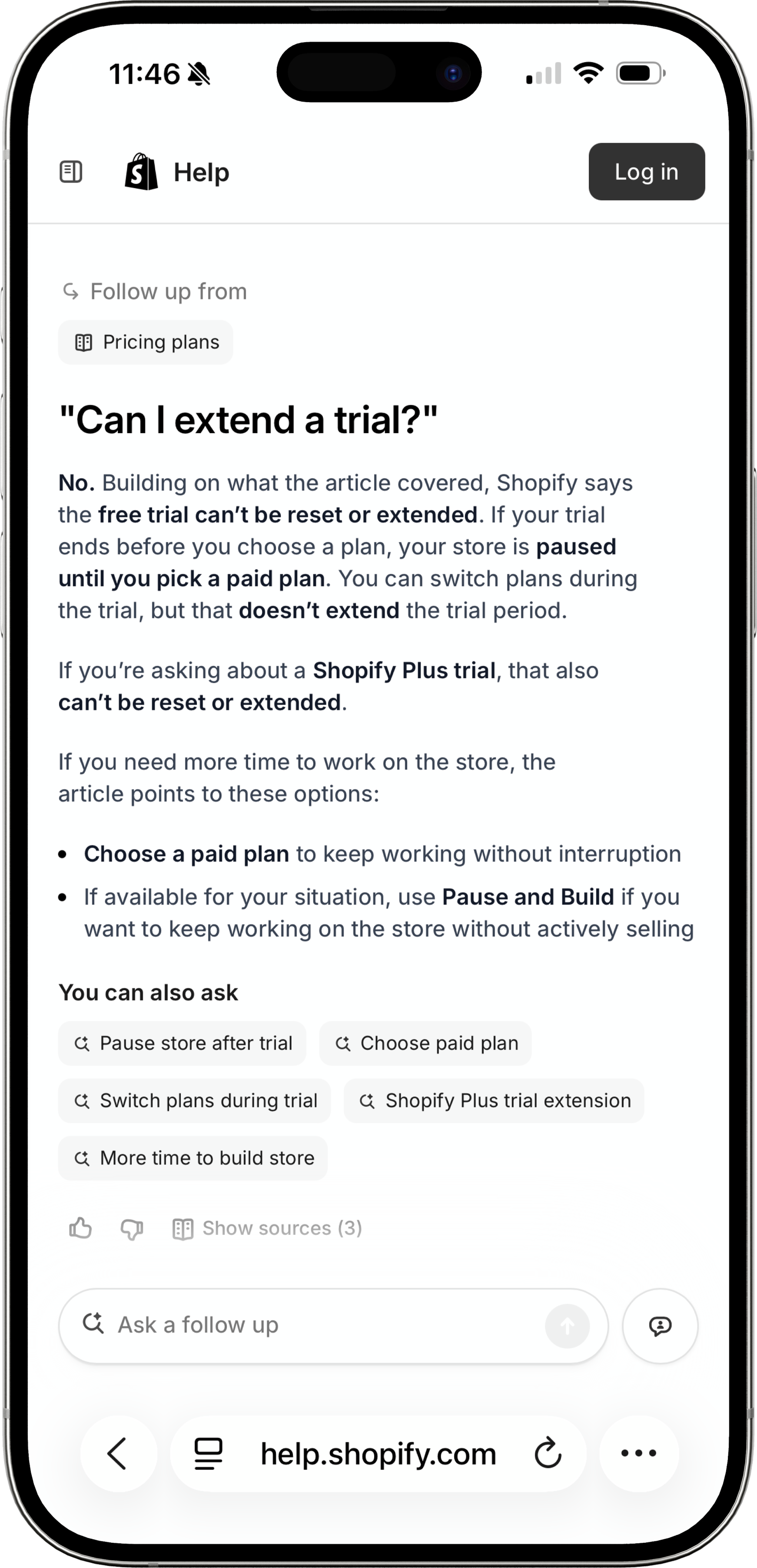 AI follow-up response on mobile