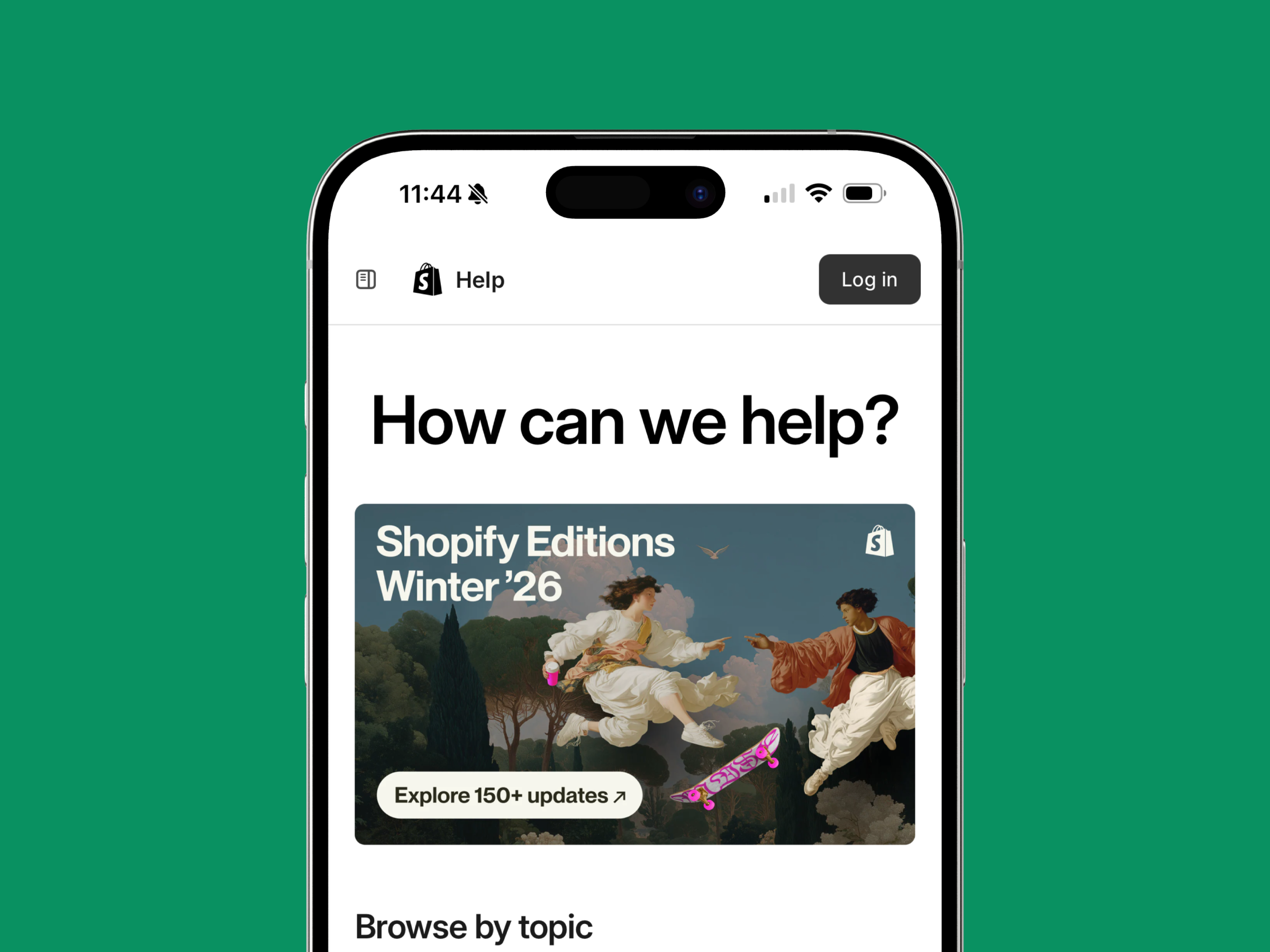 Shopify Help Center homepage with AI search