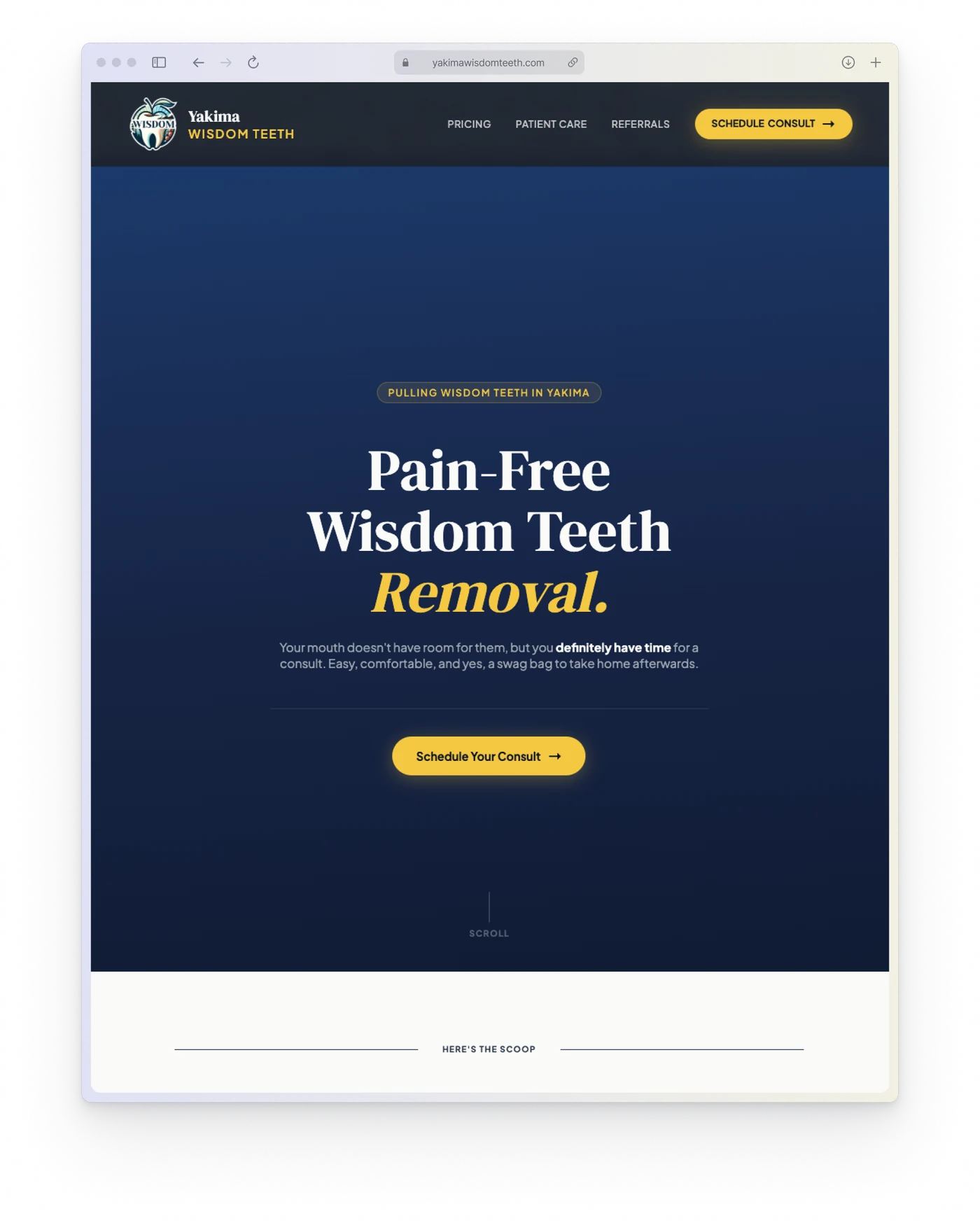 Yakima Wisdom Teeth landing page with consultation CTAs