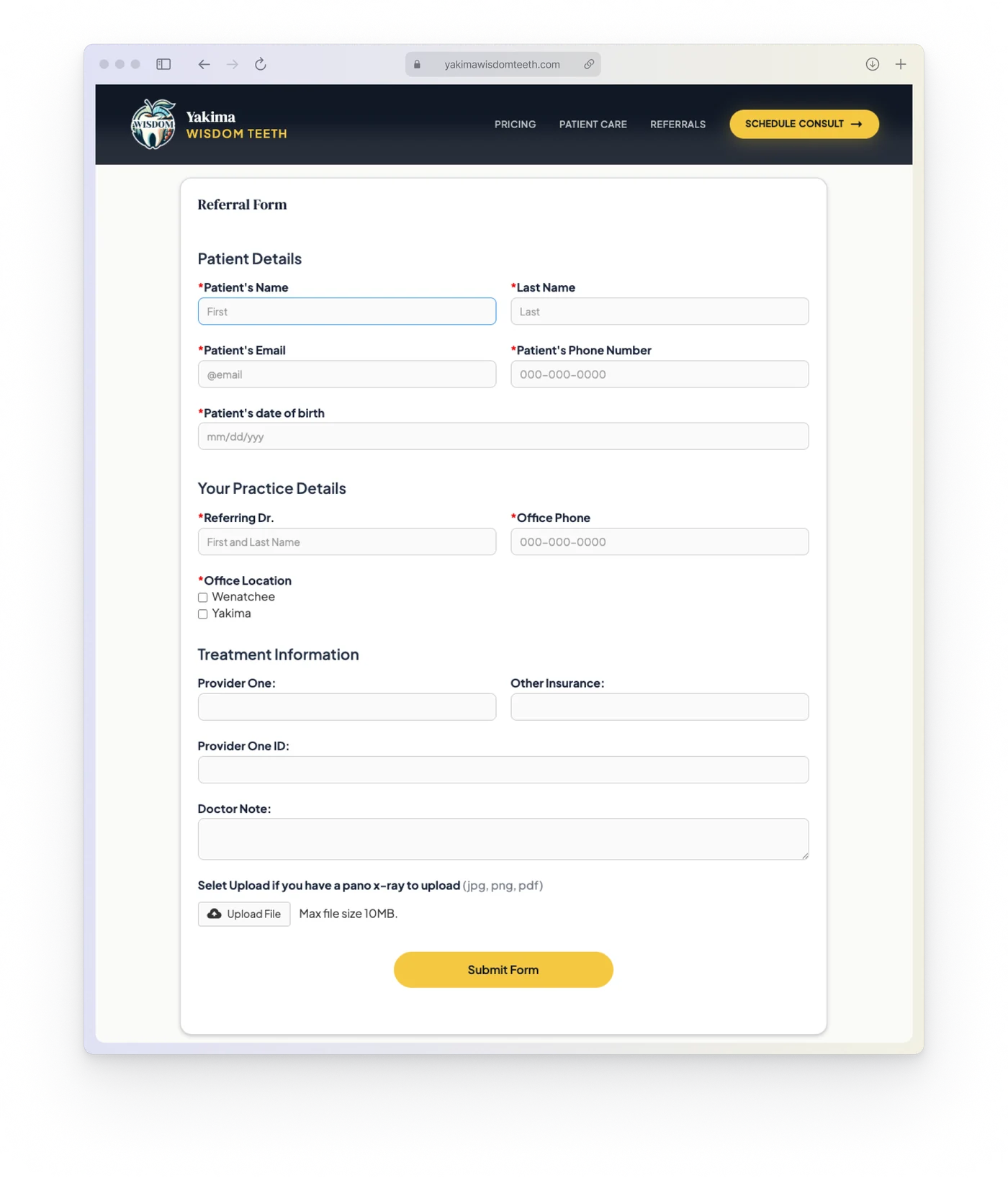Custom referral form for dentists